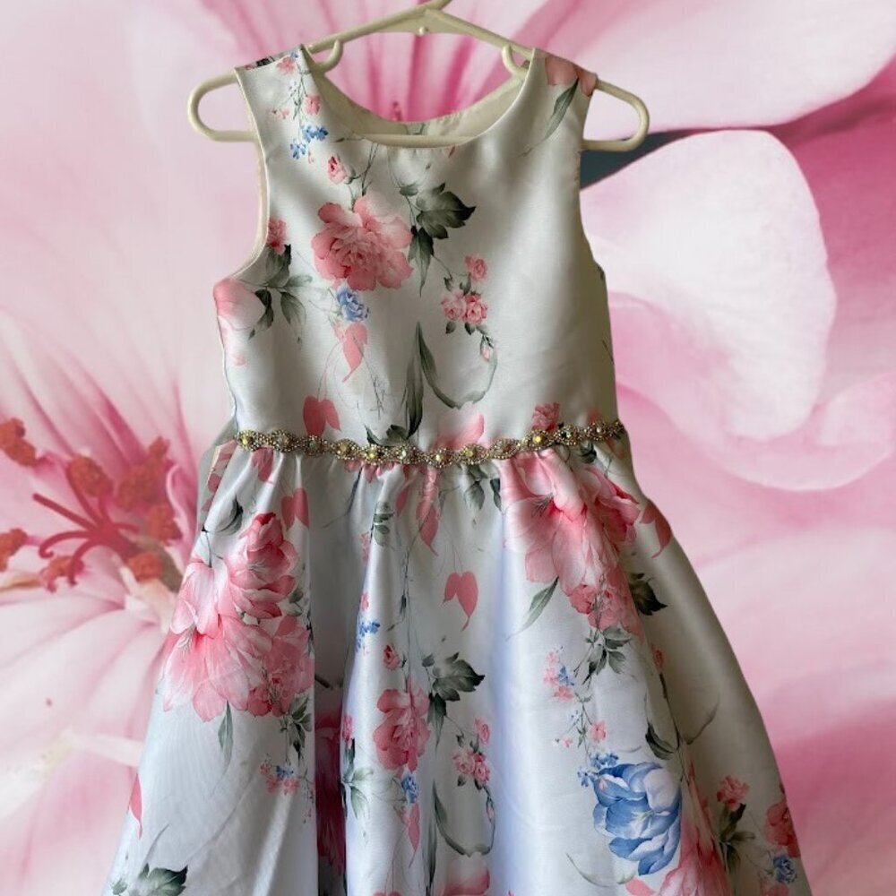 Rare Editions Floral Rhinestone Dress